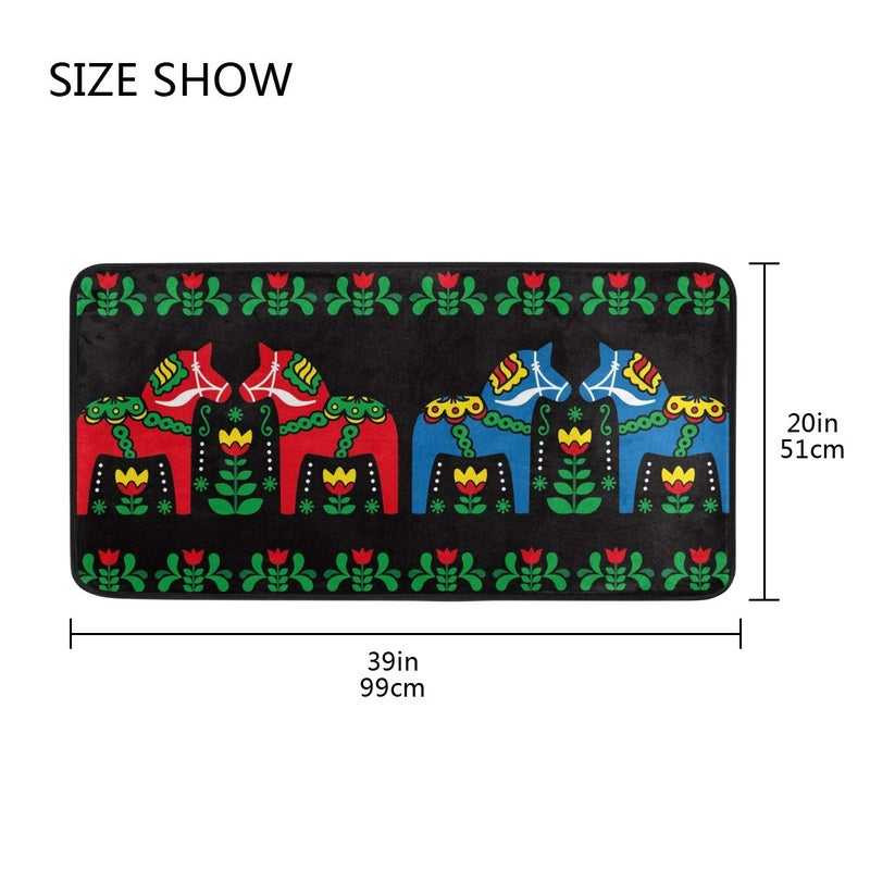 senya Kitchen Rugs Runner Swedish Dala Horse Folk Doormat Bath Rugs Non Slip Area Rugs for Bathroom Kitchen Indoor 39" X 20" - Image 4